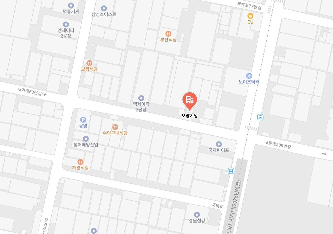 부산 본사 주변 약도: 새벽로63번길 인근 오양기업